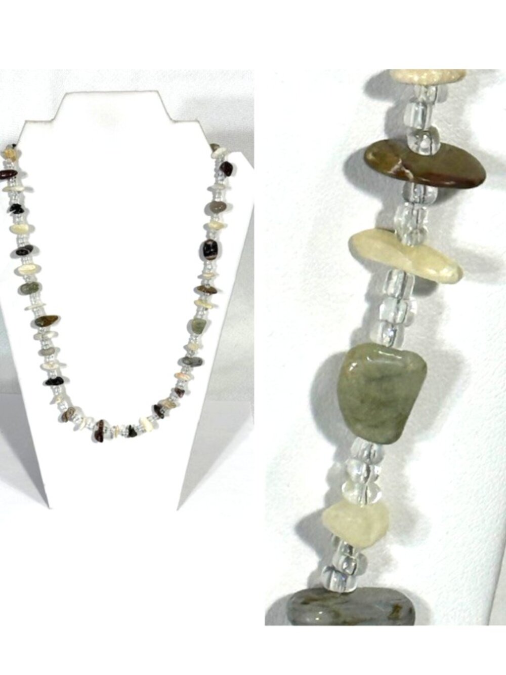 Natural stone and bead 24" continuous necklace.